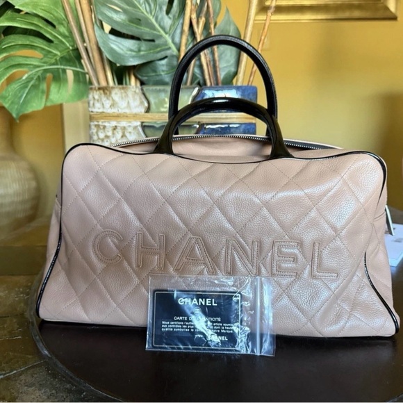 CHANEL Handbags - Chanel Tan Quilted Leather Bowling  Bag